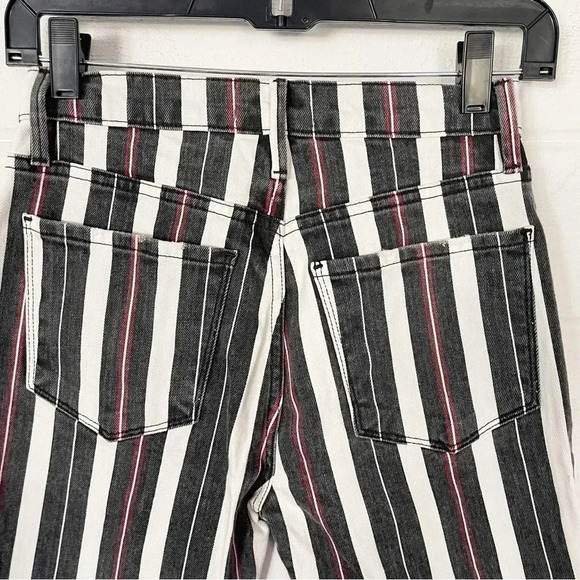 FRAME Le Sylvie Band Stripe Straight Leg High Rise Raw Hem Jeans Waist 26” - Picture 7 of 7